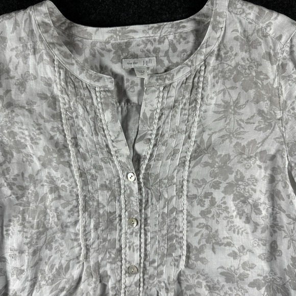 J. Jill Tops - J Jill Love Linen Button Long Sleeve Blouse Butterfly Floral Top White Beige